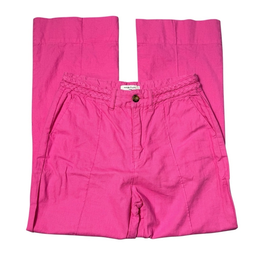 NWT New Habitual Linen Cotton Cropped Kick Flare Pink Pants Size 28'' - Picture 2 of 10